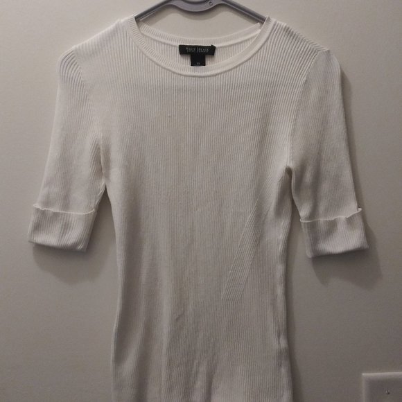 White House Black Market Tops - WHITE HOUSE BLACK MARKET White Ribbed Quarter Sleeve Blouse